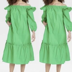 Who What Wear Women’s Enchanted Emerald Green Off the Shoulder Midi Dress XS‎